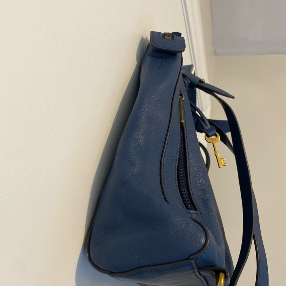 Fossil Elina Rich Blue Leather Convertible Backpack Back Inner Lining Dirty - Picture 6 of 15